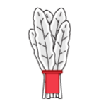 Red blank vegetable Bib Tie around illustrated leafy greens.