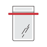 Illustration of red adhesive plastic double wire tie on illustrated specimen bag.