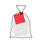 A red clip and attached flag on an illustrated potato-style bag.