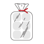 An illustrated bag of buns secured with a red twist tie.