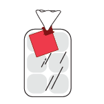 An illustrated bread bag clip with attached red flag on bread bun bag.