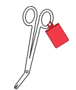 A red ElastiTag hang tag on a pair of illustrated medical scissors.