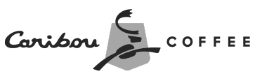 Black and white Caribou Coffee logo with a caribou silhouette.