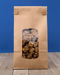 Brown "Kraft" snack bag of granola with Kraft paper tin tie.