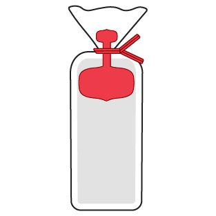 An illustrated red twist tie on a loaf of bread holding a red tag.
