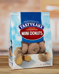 Tasty Kake brand cinnamon mini donuts with white Double Wire Tin Tie closure.