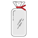 Red, wire-free twist tie on an illustrated bread bag.