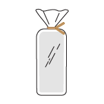 An illustration of a brown twist tie on a loaf of bread.