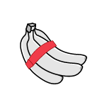 An illustrated bunch of gray bananas with a red ElastiBand on a gray background.