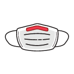 An illustrated red, wire-free bendable nose piece on a medical face mask.