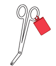 A red ElastiTag hang tag on a pair of illustrated medical scissors