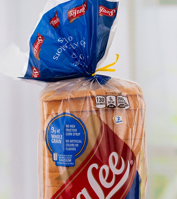 Close up of Sara Lee bread secured with yellow twist tie