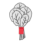 illustration of leafy greens bunched by a red produce tag