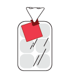 An illustrated bread bag clip with attached flag on bread bun packaging